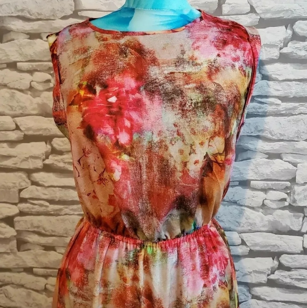 RIVER ISLAND watercolour Maxi Dress Womens Size 8 uk high side split sleeveless - Picture 3 of 8